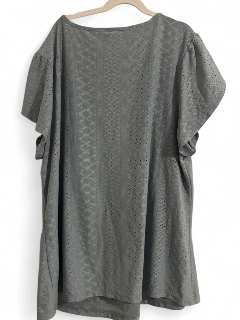 Women’s Eyelet Flutter Sleeve Tunic Top - Olive Green
